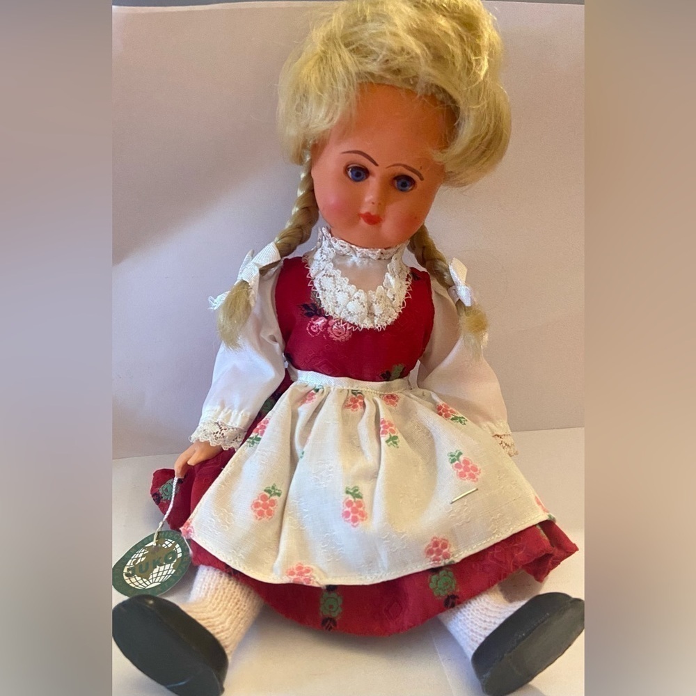 Vintage German Juko Hard Plastic 11" Doll With Tag  T5
